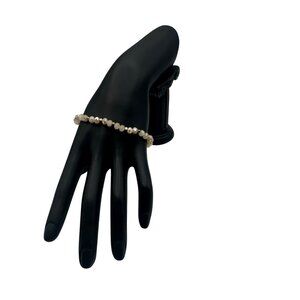 Beaded Bracelet With Faceted Cream Beads and Gold-Tone Accents